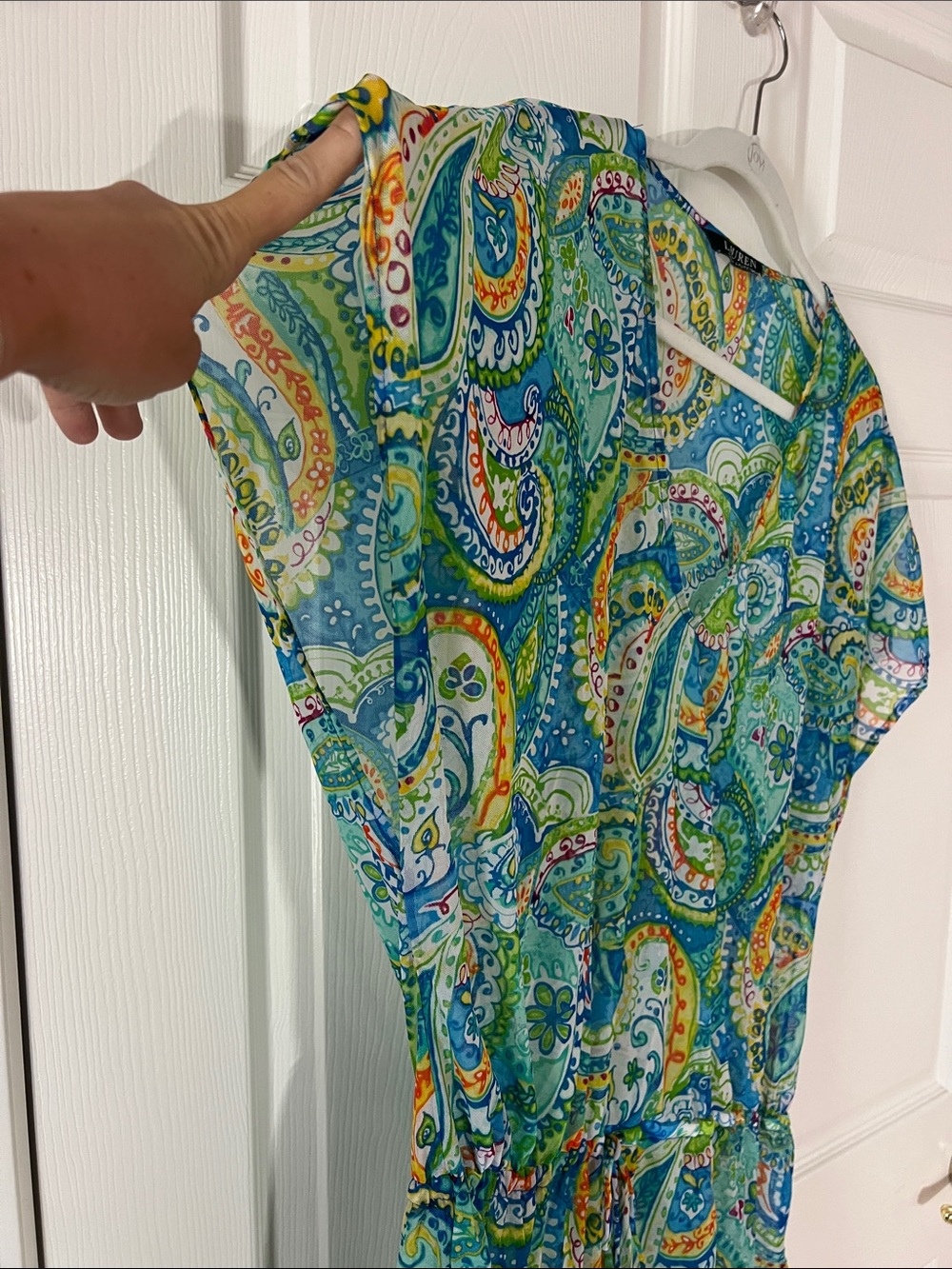 Lauren Ralph Lauren Multicolor Sheer Paisley V-Neck Beach Cover Dress, Sz‎ L - Picture 4 of 8